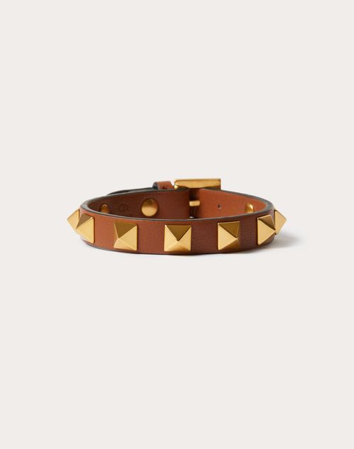 Valentino Garavani - Rockstud Bracelet In Leather And Metal - Saddle Brown - Man - Jewellery