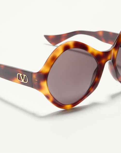 Valentino - Round Acetate Eyewear - Havana/grey - Unisex - Eyewear