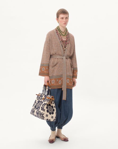 Valentino Garavani - Bolso De Mano Valentino Garavani Antibes De Jacquard - Marfil/azul Marino/natural - Mujer - Bolsos