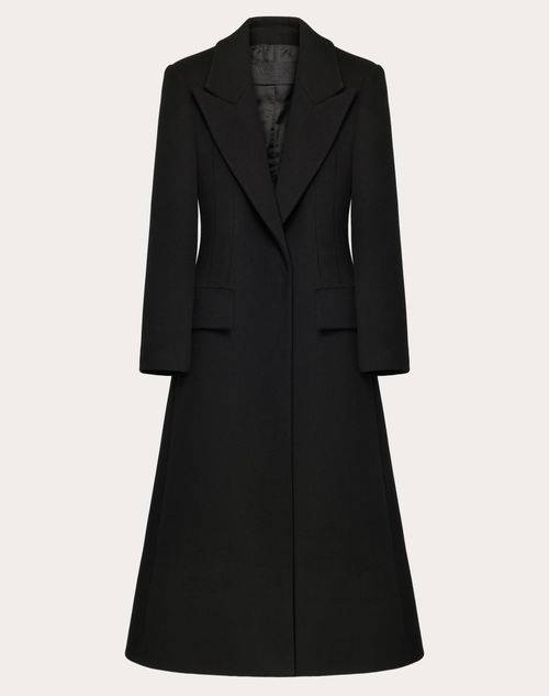 Valentino - Coat In Compact Coat - Black - Woman - Coats And Outerwear