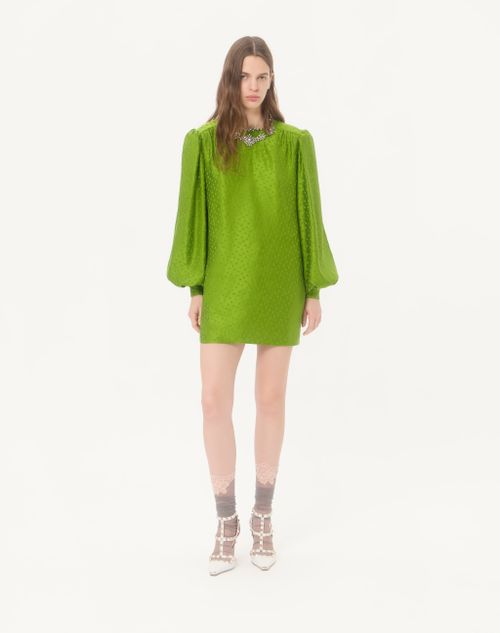 Valentino - Embroidered Silk-linen Plus De Pois Jacquard Top - Avocado - Woman - Shirts And Tops