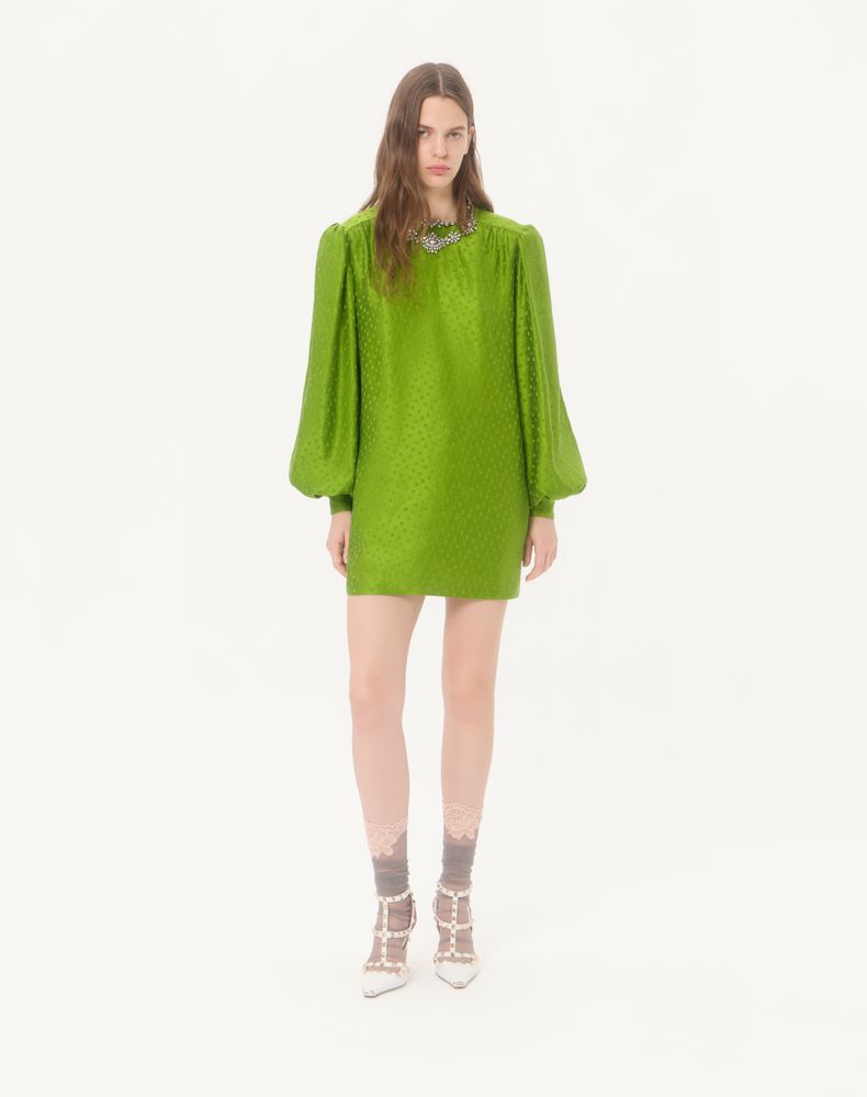 Valentino Embroidered Silk-Linen Plus De Pois Jacquard Top Woman Avocado 40