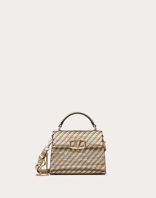 Valentino Garavani - Valentino Garavani Vsling Mini Woven Handbag - Gold/crystal - Woman - Vsling - Bags