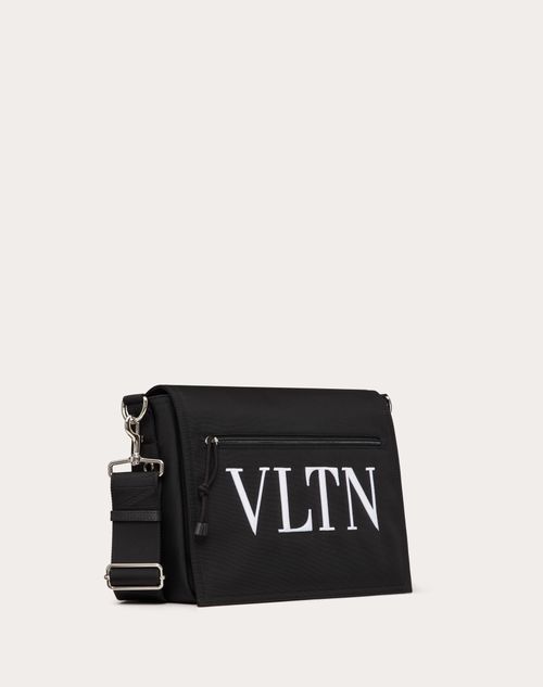 Vltn Nylon Messenger Bag for Man in Black/white