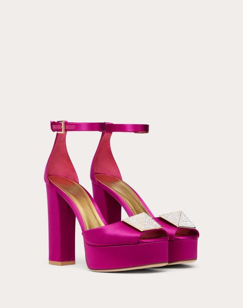Valentino Garavani - One Stud Open-toe Satin Platform Pump With Stud And Crystals 120mm - Rose Violet/crystal - Woman - Shoes