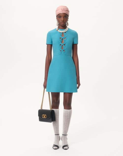 Valentino - Embroidered Crepe Couture Short Dress - Celestial Blue - Woman - Woman Ready To Wear Sale