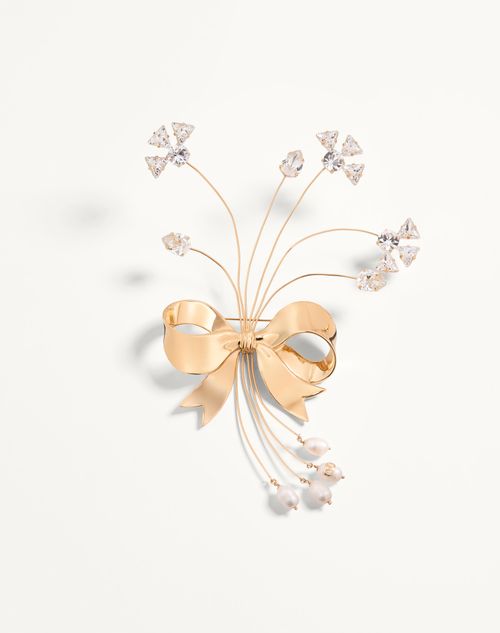 Valentino Garavani - Papier Floral Brooch In Metal, Pearl And Swarovski® Crystals - Gold/cream/crystal - Woman - Fashion Jewelry