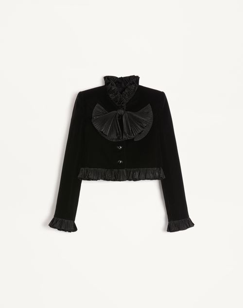 Valentino - Cropped Jacket In Sablé Velvet - Black - Woman - Jackets And Blazers