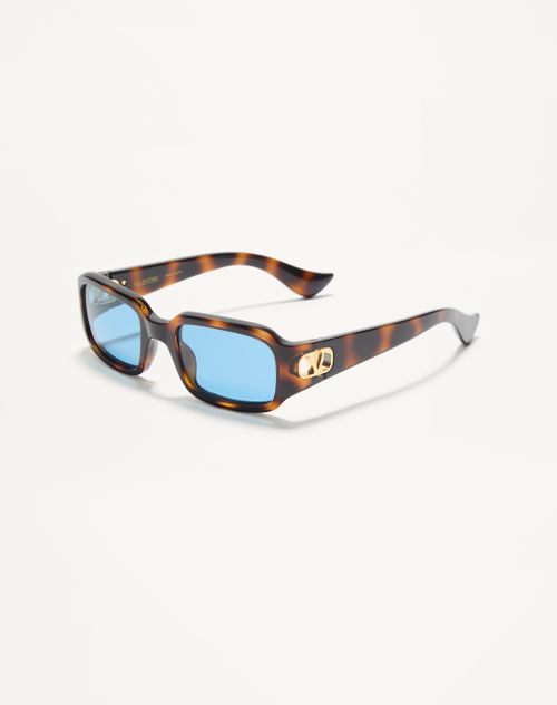 Valentino - Rectangular Acetate Eyewear - Havana/blue - Unisex - Eyewear