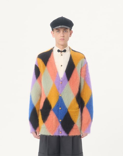 Valentino - Valentino Mohair Wool Cardigan With Rhombelle Pattern - Multicolour - Man - Knitwear