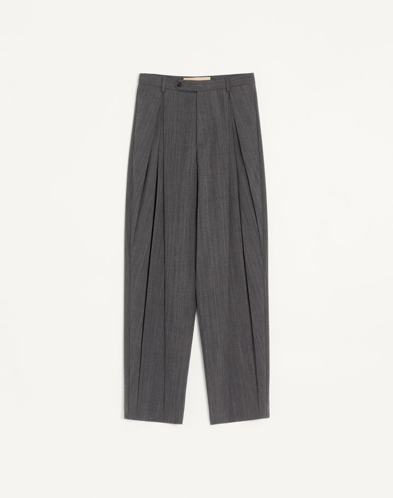 Pantalon Laine Rayures Plis Gris/Multicolore — Valentino