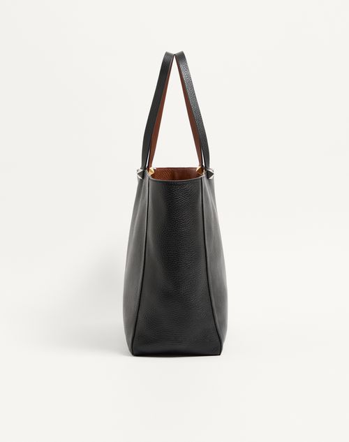 Valentino Garavani - Rockstud Reversible Elk Print Calfskin Tote - Black/saddle Brown - Man - Totes