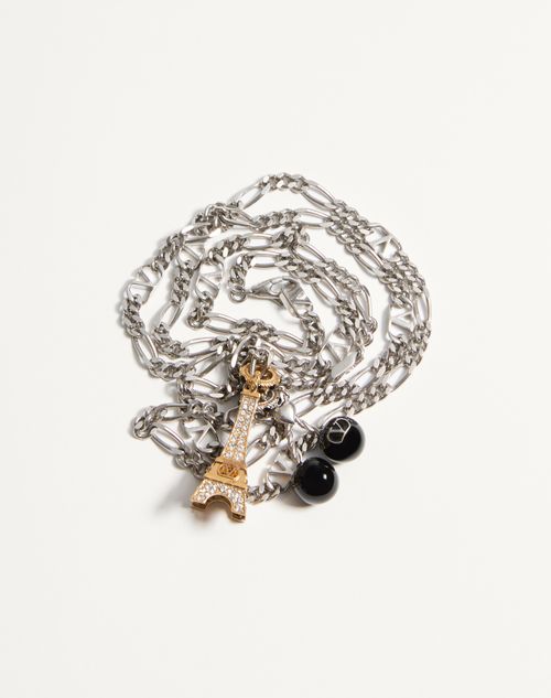 Valentino Garavani - Valentino Garavani Chez Valentino Necklace In Metal, Enamel And Swarovski® Crystals - Palladium - Man - Jewellery