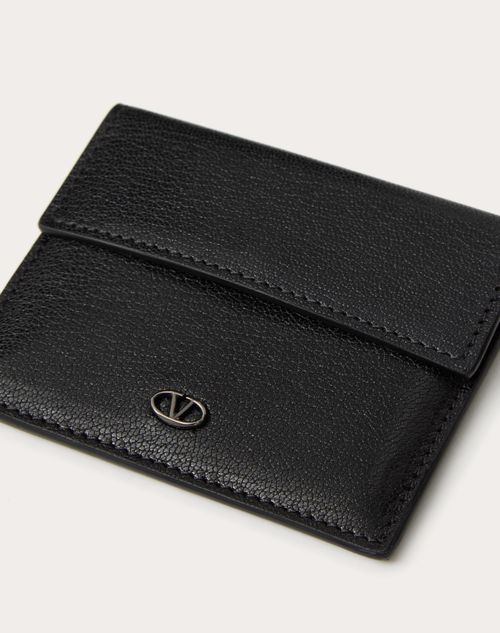Valentino Garavani - Vlogo The Bold Edition Goatskin Card Holder - Black/cocoa - Man - Wallets And Small Leather Goods