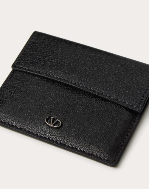 Valentino Garavani - Vlogo The Bold Edition Goatskin Card Holder - Black/cocoa - Man - Accessories