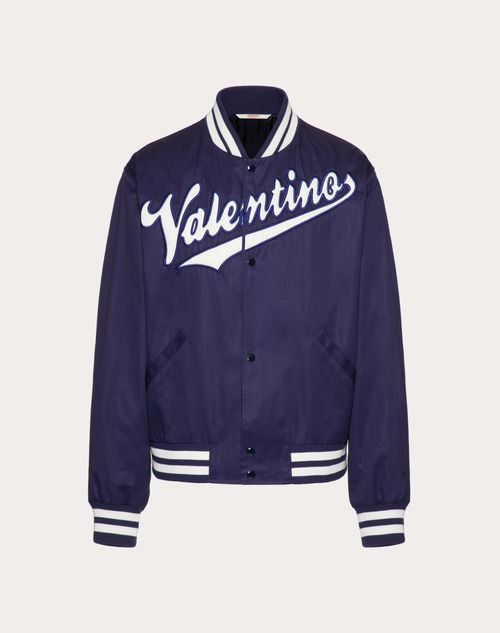Valentino - Cotton Bomber Jacket With Embroidered Valentino Patch - Indigo/white - Man - Man Ready To Wear Sale