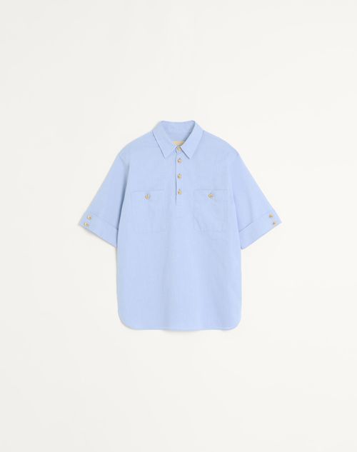 Valentino - Oxford Cotton Polo Shirt - Azure - Man - Shirts