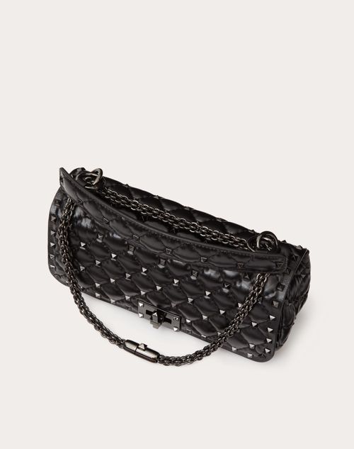 Medium Nappa Rockstud Spike Bag for Woman in Black