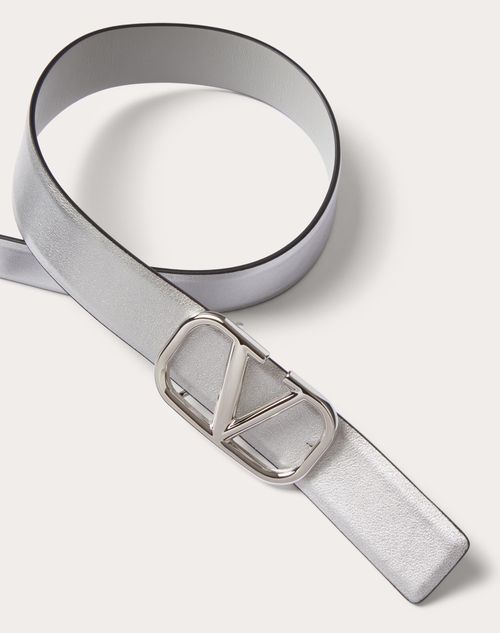 Valentino Garavani - Vlogo Signature Reversible Belt In Metallic And Shiny Calfskin 30 Mm - Silver/grey - Woman - Small Treats
