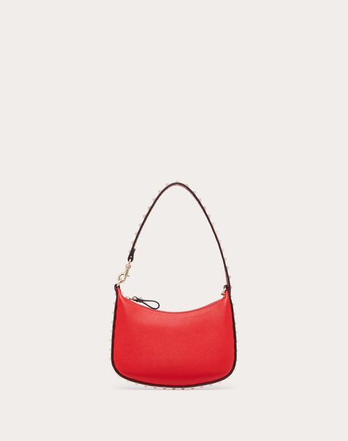 Valentino Garavani - Mini Rockstud Hobo Bag In Grainy Calfskin - Rouge Pur - Woman - Rockstud - Bags