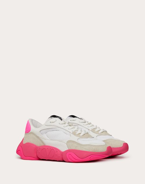 Valentino Garavani - Valentino Garavani Bubbleback Mesh And Suede Sneaker - White/ice/neon Pink - Woman - Sneakers