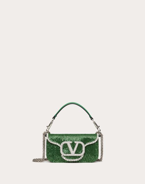 Valentino Garavani - Locò Embroidered Small Shoulder Bag - Green/crystal - Woman - Valentino Garavani Loco