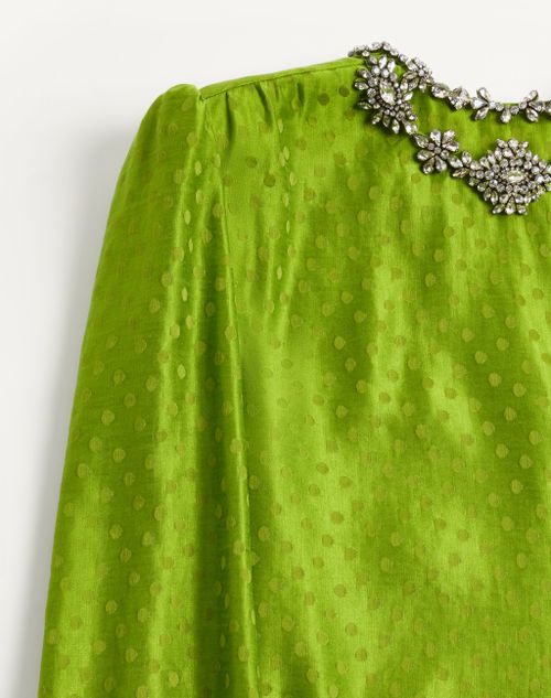 Valentino - Embroidered Silk-linen Plus De Pois Jacquard Top - Avocado - Woman - Shirts And Tops
