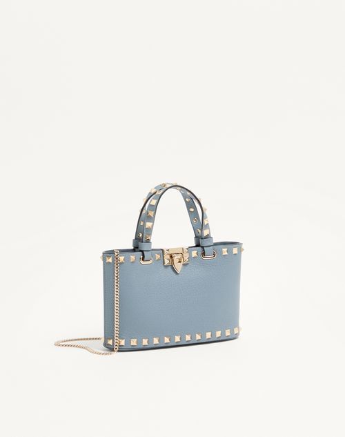 Valentino Garavani - Rockstud Mini Shopping Bag In Grainy Calfskin - Stone - Woman - Totes