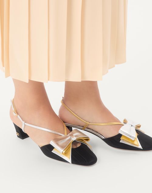 Valentino Garavani - Bowow Slingback Pumps In Moirè Fabric 45mm - Black/silver/antique Gold - Woman - Woman F&f Integration