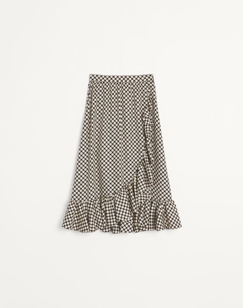 Valentino - Gonna Midi In Twill Stampa Plus De Pois - Nero/bianco - Donna - Gonne