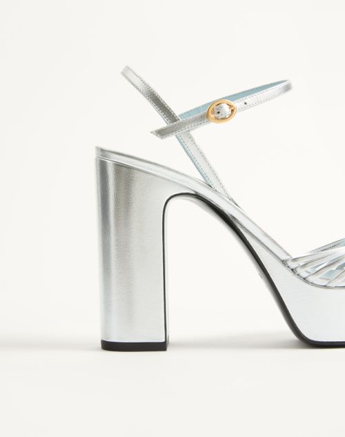 Valentino Garavani - Sandalo Con Plateau Coeur Royal In Nappa Laminata 115mm - Silver - Donna - Sandali