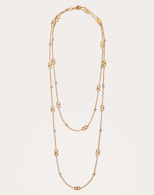 Valentino Garavani - Mini Vlogo Signature Necklace In Metal And Swarovski® Crystals - Gold - Woman - Jewelry