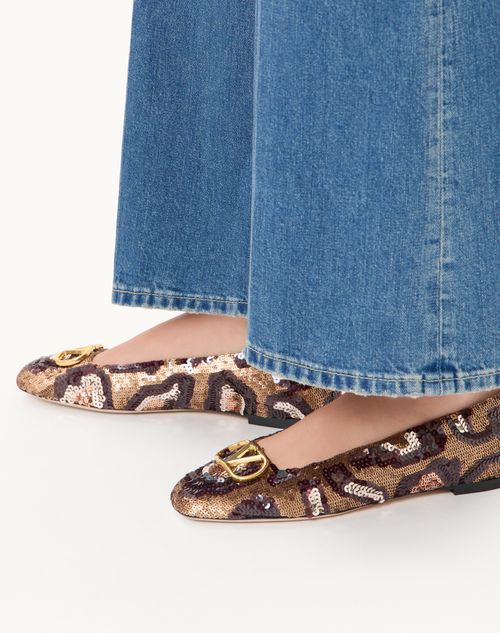 Valentino Garavani - Vlogo Signature Ballerinas With Animalier Embroidery - Brown/multicolor - Woman - Ballerinas