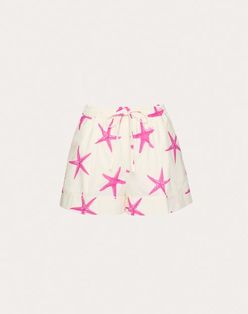 Valentino - Starfish Popeline Shorts - Ivory/pink Pp - Woman - Pants And Shorts