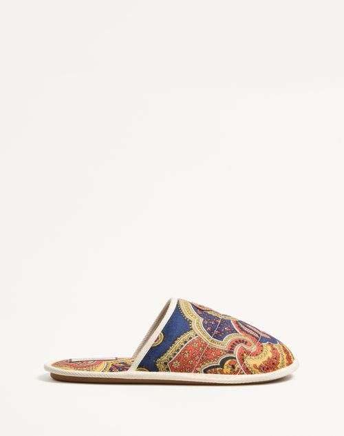 Valentino Garavani - Ta Chambre Slide In Voyage Imaginaire Denim Fabric - Multicolor/ivory - Man - Sandals