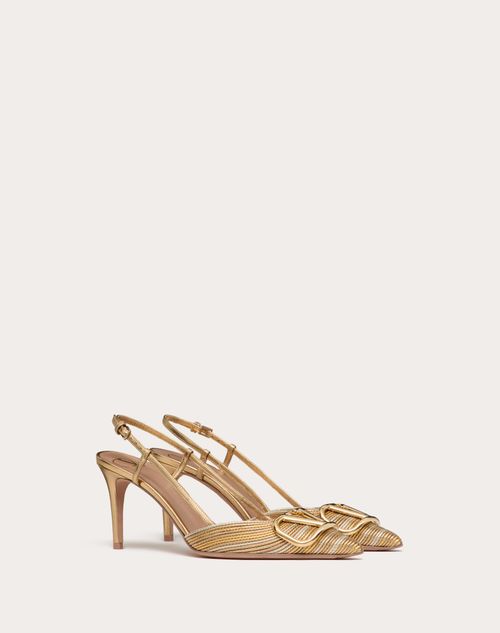 Valentino Garavani - Zapatos De Tacón Vlogo Signature Metalizados Con Correa Trasera Y Bordado Cornely, Tacón De 80 mm - Oro - Mujer - Calzado