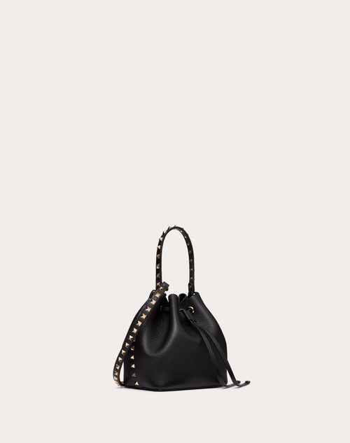 Valentino Garavani - Rockstud Grainy Calfskin Bucket Bag - Black - Woman - Shoulder Bags