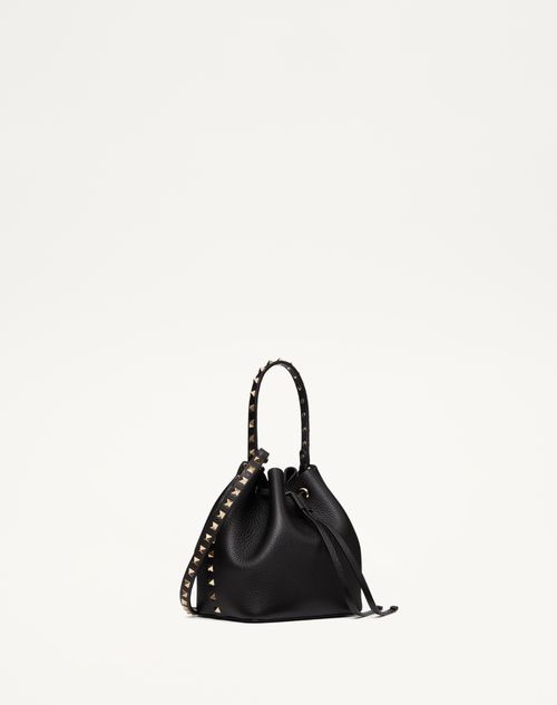 Valentino Garavani - Borsa A Secchiello Rockstud In Vitello Granato - Nero - Donna - Valentino Garavani Rockstud