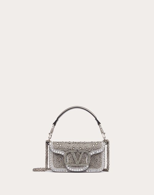 Valentino Garavani - Small Locò Shoulder Bag With Rhinestones - Crystal/black/anthracite - Woman - Shoulder Bags