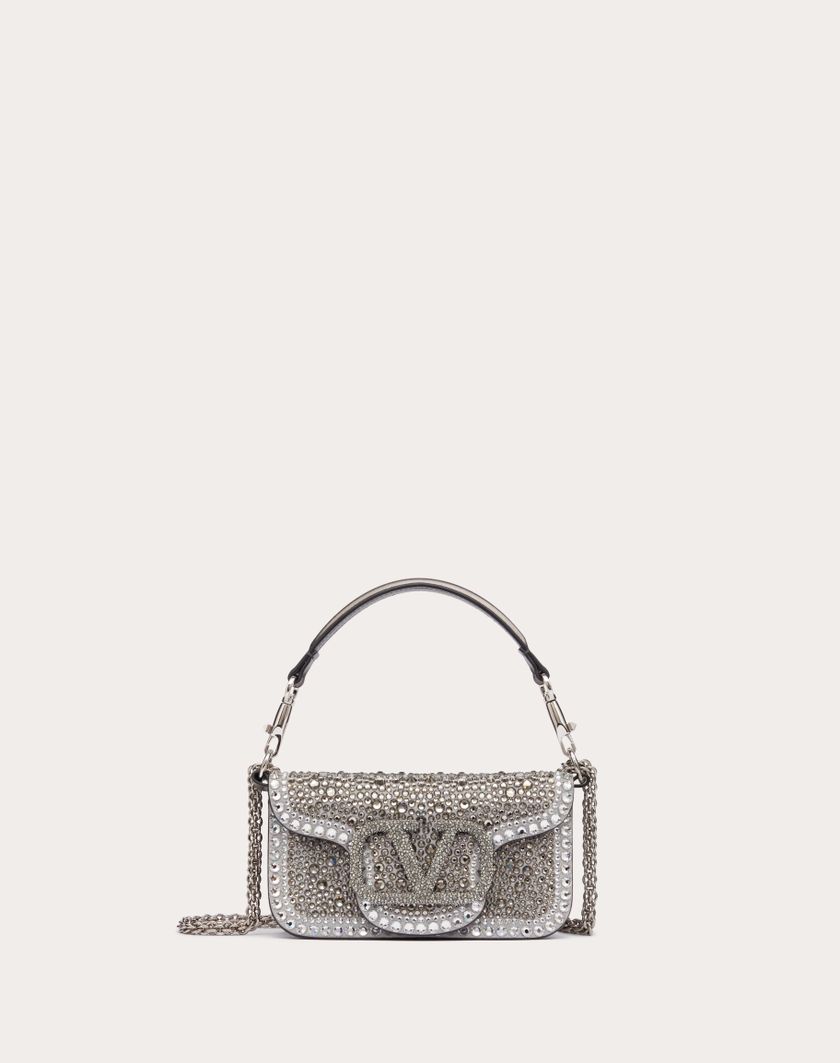 Valentino Handbags Borsa Piccola A Spalla Valentino Garavani Locò Con Strass per Donna in Crystal/nero/antracite | Valentino IT