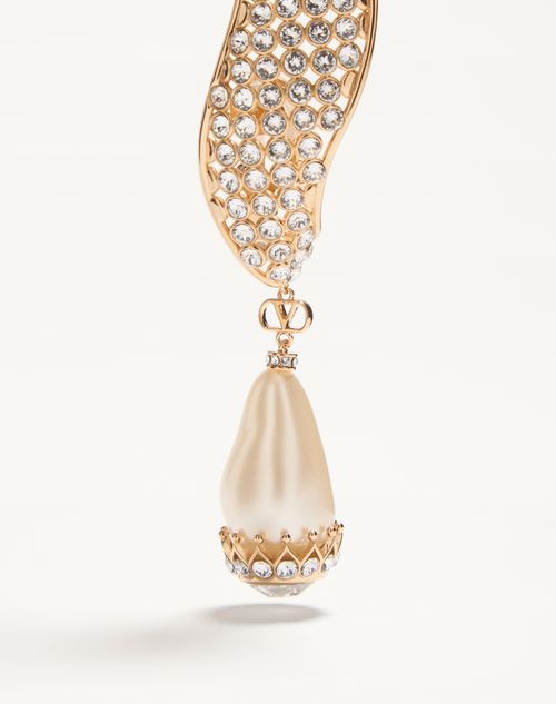 Valentino Garavani - Poetique Des Gouttes Earrings In Metal, Pearl And Swarovski® Crystals - Crystal/cream - Woman - Fashion Jewelry