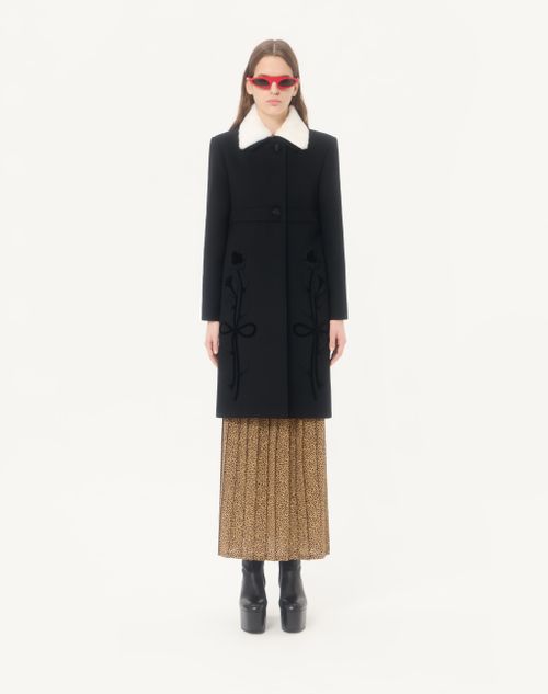 Valentino - Embroidered Compact Drap Coat - Black/white - Woman - Coats And Outerwear