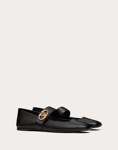 Valentino Garavani - Vlogo Locker Mary-jane Ballerina In Calfskin - Black - Woman - Shelf - W Shoes - Ballerinas