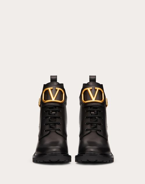 Valentino Garavani - Vlogo Signature Calfskin Combat Boot 70 Mm - Black - Woman - Boots