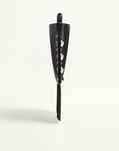 Valentino Garavani - Valentino Garavani Nellcôte Shoulder Bag In Grainy Calfskin With Fringes - Black - Man - Shoulder Bags