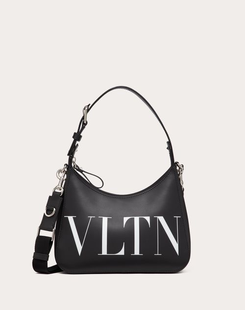 Valentino Garavani - Vltn Leather Hobo Bag - Black/white - Man - Shoulder Bags