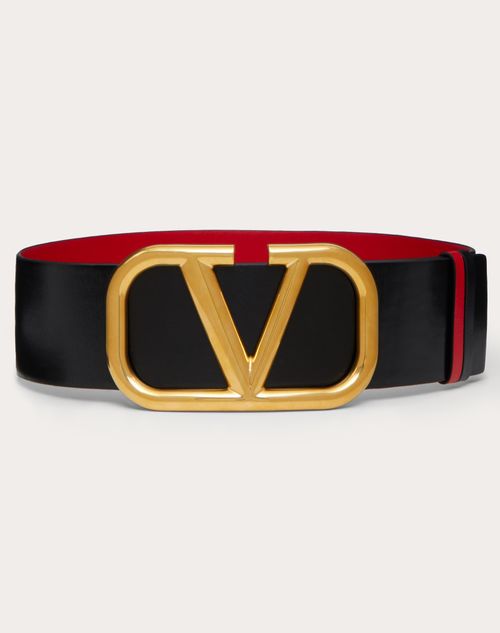 Valentino Garavani - Vロゴ シグネチャー シャイニーカーフスキン リバーシブルベルト 70 Mm - ブラック/ピュアレッド - 女性 - Belts - Accessories