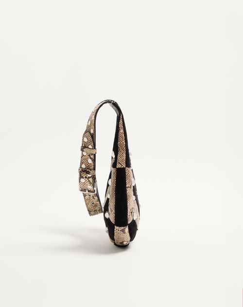 Valentino Garavani - Valentino Garavani Hoboho Small Hobo Bag In Python And Chevron-patterned Suede With Studs. - Beige/black - Woman - Shoulder Bags