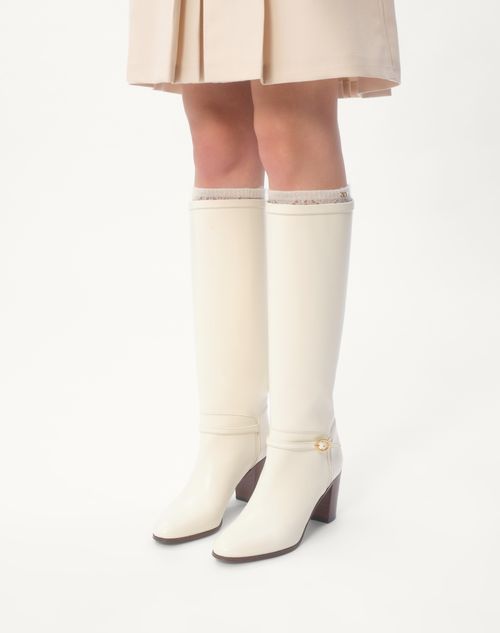 Valentino Garavani - Pattie Calfskin Boot 75mm - Ivory - Woman - Boots&booties - Shoes