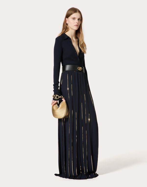 Shop Valentino Garavani Mini Vlogo Moon Hobo Bag In Metallic-effect Nappa Leather With Chain Woman Mekong In Gold